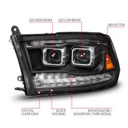 ANZO USA - Dual Square LED Projector Headlights Sequential Light Bar Switchback Signal Black Housing Clear Lens Pair Ram 1500/2500/3500 2009-2018 ANZO USA - Image 4
