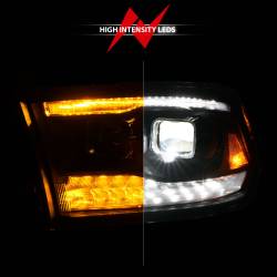 ANZO USA - Dual Square LED Projector Headlights Sequential Light Bar Switchback Signal Black Housing Clear Lens Pair Ram 1500/2500/3500 2009-2018 ANZO USA - Image 6