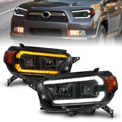 Projector Headlight Square Set W/LED DRL Sequential Turn Signal Clear Lens Black Housing Pair ANZO USA