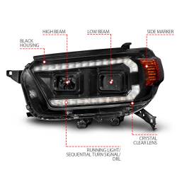ANZO USA - Projector Headlight Square Set W/LED DRL Sequential Turn Signal Clear Lens Black Housing Pair ANZO USA - Image 4