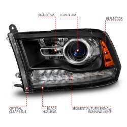 ANZO USA - Projector Headlights Plank Style Switchback+sequential Matte Black Housing Clear Lens PairRam 1500/2500/3500 2011-2018 ANZO USA - Image 4