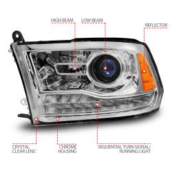 ANZO USA - Projector Headlights Plank Style Switchback+sequential Chrome Housing Clear Lens PairRam 1500/2500/3500 2011-2018 ANZO USA - Image 4