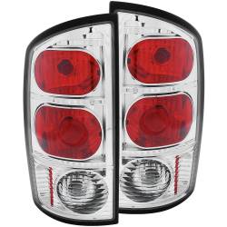 Tail Light Set Clear Lens Chrome Housing Pair Dodge Ram 1500 2002-2006, 2500/3500 2003-2006 ANZO USA