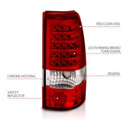 ANZO USA - Tail Light Set LED Red/Clear Lens Pair Does Not Fit 3500 Series Or Stepside Models Chevrolet Silverado 1500/2500 1999-2007, 2500 HD 2001-2007, 3500 HD 2007, GMC Sierra 1500 1999-2007, 2500 1999-2004 ANZO USA - Image 7