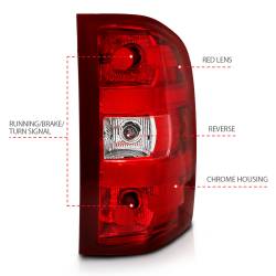 ANZO USA - Tail Light Set Chrome Housing Red/Clear Lens Pair Chevrolet Silverado 1500/3500 2007-2013, 1500 HD 2007, 2500/2500 HD/3500 HD 2007-2014 ANZO USA - Image 3