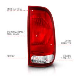 ANZO USA - Tail Light Set Chrome Housing Red/Clear Lens Pair Ford F-150 1997-2003, Ford F-250/F-350/F-450/F-550 Super Duty 1999-2007 ANZO USA - Image 4