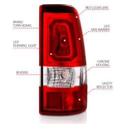 ANZO USA - Tail Light Set LED Chrome Housing Red Lens Pair Chevrolet Silverado 1500/2500 1999-2002, 1500 HD/2500 HD 2001-2002, 3500 2001-2003, GMC Sierra 1500 1999-2007, 1500 HD/2500 HD/3500 2001-2007, 2500 1999-2004 ANZO USA - Image 4