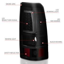 ANZO USA - Tail Light Set LED Black Housing Smoke Lens Pair Chevrolet Silverado 1500/2500 1999-2002, 1500 HD/2500 HD 2001-2002, 3500 2001-2003, GMC Sierra 1500 1999-2007, 1500 HD/2500 HD/3500 2001-2006, 2500 1999-2004 ANZO USA - Image 4