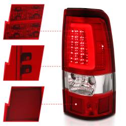 ANZO USA - Tail Light Set LED Chrome Housing Red/Clear Lens Pair Chevrolet Silverado 1500/2500 1999-2002, 1500 HD/2500 HD 2001-2002, 3500 2001-2003, GMC Sierra 1500 1999-2007, 1500 HD/2500 HD/3500 2001-2006, 2500 1999-2004 ANZO USA - Image 3