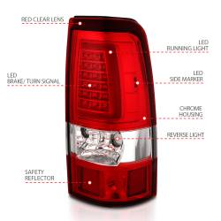 ANZO USA - Tail Light Set LED Chrome Housing Red/Clear Lens Pair Chevrolet Silverado 1500/2500 1999-2002, 1500 HD/2500 HD 2001-2002, 3500 2001-2003, GMC Sierra 1500 1999-2007, 1500 HD/2500 HD/3500 2001-2006, 2500 1999-2004 ANZO USA - Image 4
