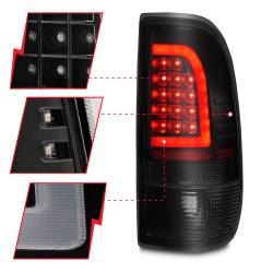 ANZO USA - Tail Light Set LED W/ Light Bar Style Black Housing Smoke Lens Pair Ford F-150 1997-2003, Ford F-250/F-350/F-450 Super Duty 1999-2007 ANZO USA - Image 3