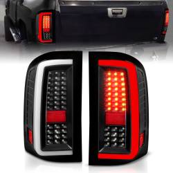 Tail Light Set LED W/ Light Bar Style Black Housing Clear Lens Pair Chevrolet Silverado 1500/3500 2007-2013, 2500/2500 HD/3500 HD 2007-2014 ANZO USA