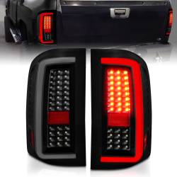Tail Light Set LED W/ Light Bar Style Black Housing Smoke Lens Pair Chevrolet Silverado 1500/3500 2007-2013, 2500/2500 HD/3500 HD 2007-2014 ANZO USA