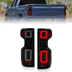 Tail Light Set Black Housing Smoke Lens Pair LED W/ Light Bar Style Sequential Chevrolet Silverado 1500/2500 HD/3500 HD 2019-2023, 1500 LTD 2022 ANZO USA