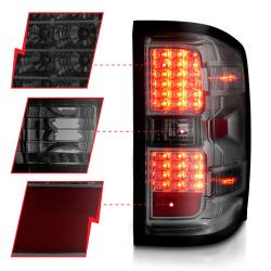 ANZO USA - Tail Light Set LED Chrome Housing Smoke Lens Pair Chevrolet Silverado 1500 2014-2018, 2500/3500 2015-2018, 2500 HD/3500 HD 2015-2019, GMC Sierra 3500 HD 2015-2019 ANZO USA - Image 3