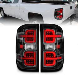 Tail Light Set LED W/ Light Bar Style Black Housing Clear Lens Pair Chevrolet Silverado 1500 2014-2018, 2500/3500 2015-2018, 2500 HD/3500 HD 2015-2019, GMC Sierra 3500 HD 2015-2019 ANZO USA