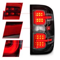 ANZO USA - Tail Light Set LED W/ Light Bar Style Black Housing Clear Lens Pair Chevrolet Silverado 1500 2014-2018, 2500/3500 2015-2018, 2500 HD/3500 HD 2015-2019, GMC Sierra 3500 HD 2015-2019 ANZO USA - Image 3