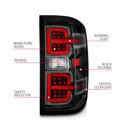 ANZO USA - Tail Light Set LED W/ Light Bar Style Black Housing Clear Lens Pair Chevrolet Silverado 1500 2014-2018, 2500/3500 2015-2018, 2500 HD/3500 HD 2015-2019, GMC Sierra 3500 HD 2015-2019 ANZO USA - Image 4