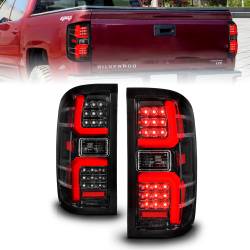 Tail Light Set LED W/ Light Bar Style Sequential Black Housing Clear Lens Pair Chevrolet Silverado 1500 2014-2018, 2500 HD/3500 HD 2015-2019, GMC Sierra 3500 HD 2015-2019 ANZO USA