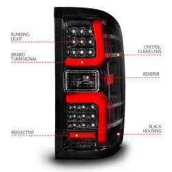 ANZO USA - Tail Light Set LED W/ Light Bar Style Sequential Black Housing Clear Lens Pair Chevrolet Silverado 1500 2014-2018, 2500 HD/3500 HD 2015-2019, GMC Sierra 3500 HD 2015-2019 ANZO USA - Image 4