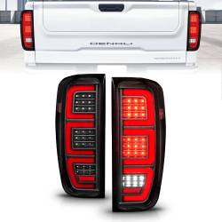 Tail Light Set Full LED Tube Sequential Signal Black Housing Clear Lens Pair GMC Sierra 1500 2019-2023, 2500 HD/3500 HD 2020-2023 ANZO USA