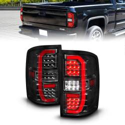 Tail Light Set LED Tube Sequential Signal Black Housing Clear Lens Pair GMC Sierra 1500/2500 HD/3500 HD 2014-2019, 1500 Limited 2019 ANZO USA