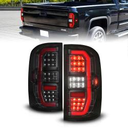 Tail Light Set LED Tube Sequential Signal Black Housing Smoke Lens Pair GMC Sierra 1500/2500 HD/3500 HD 2014-2019, 1500 Limited 2019 ANZO USA