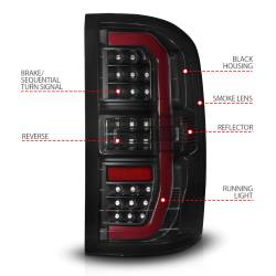 ANZO USA - Tail Light Set LED Tube Sequential Signal Black Housing Smoke Lens Pair GMC Sierra 1500/2500 HD/3500 HD 2014-2019, 1500 Limited 2019 ANZO USA - Image 4