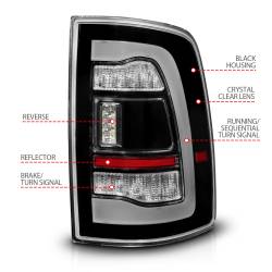 ANZO USA - Tail Light Set LED Tail Lights Black Clear Lens W/Assembly Sequential LED Turn Signal Black Housing Pair Dodge Ram 1500/2500/3500 2009-2018 ANZO USA - Image 4